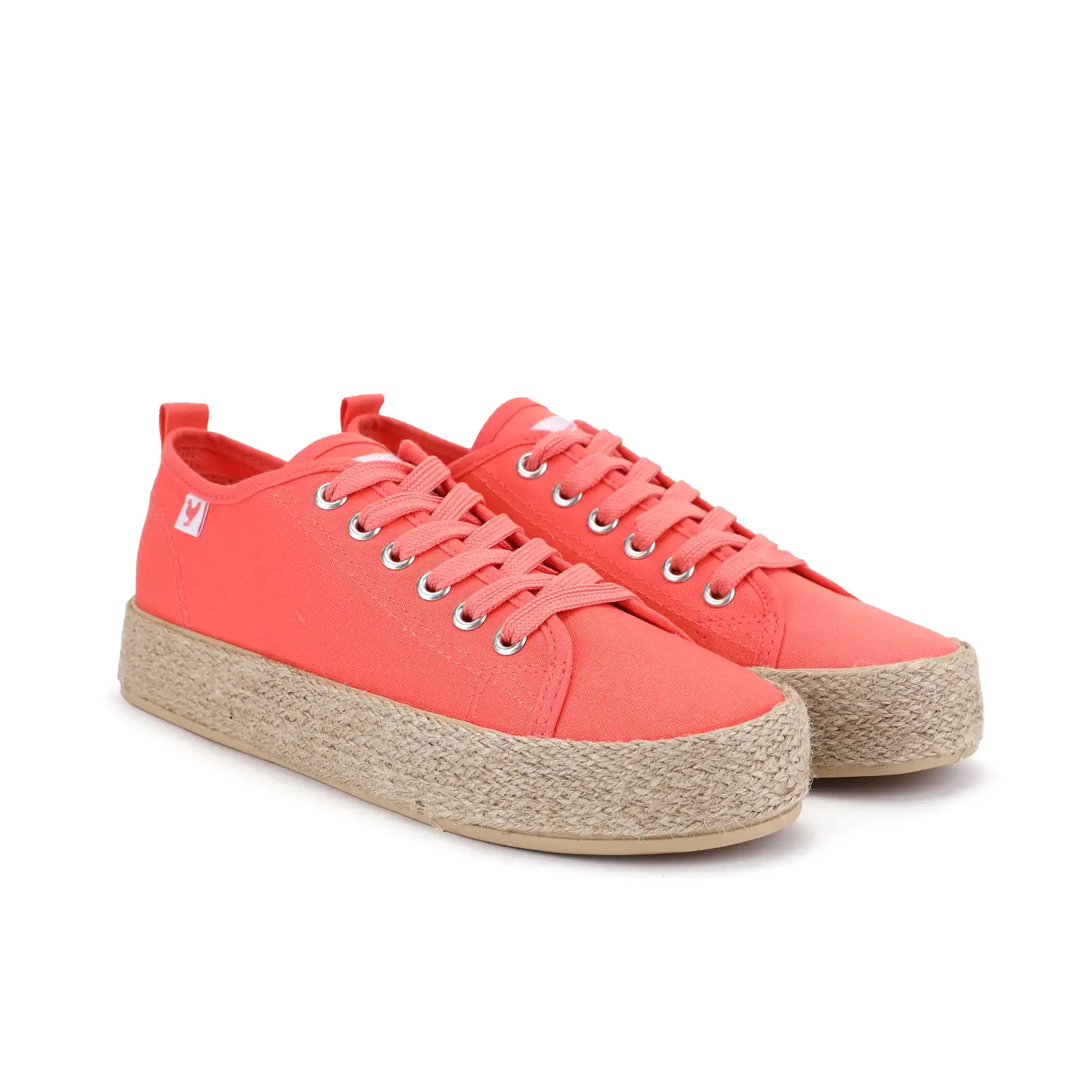 Coral red canvas lace-up espadrille sneakers