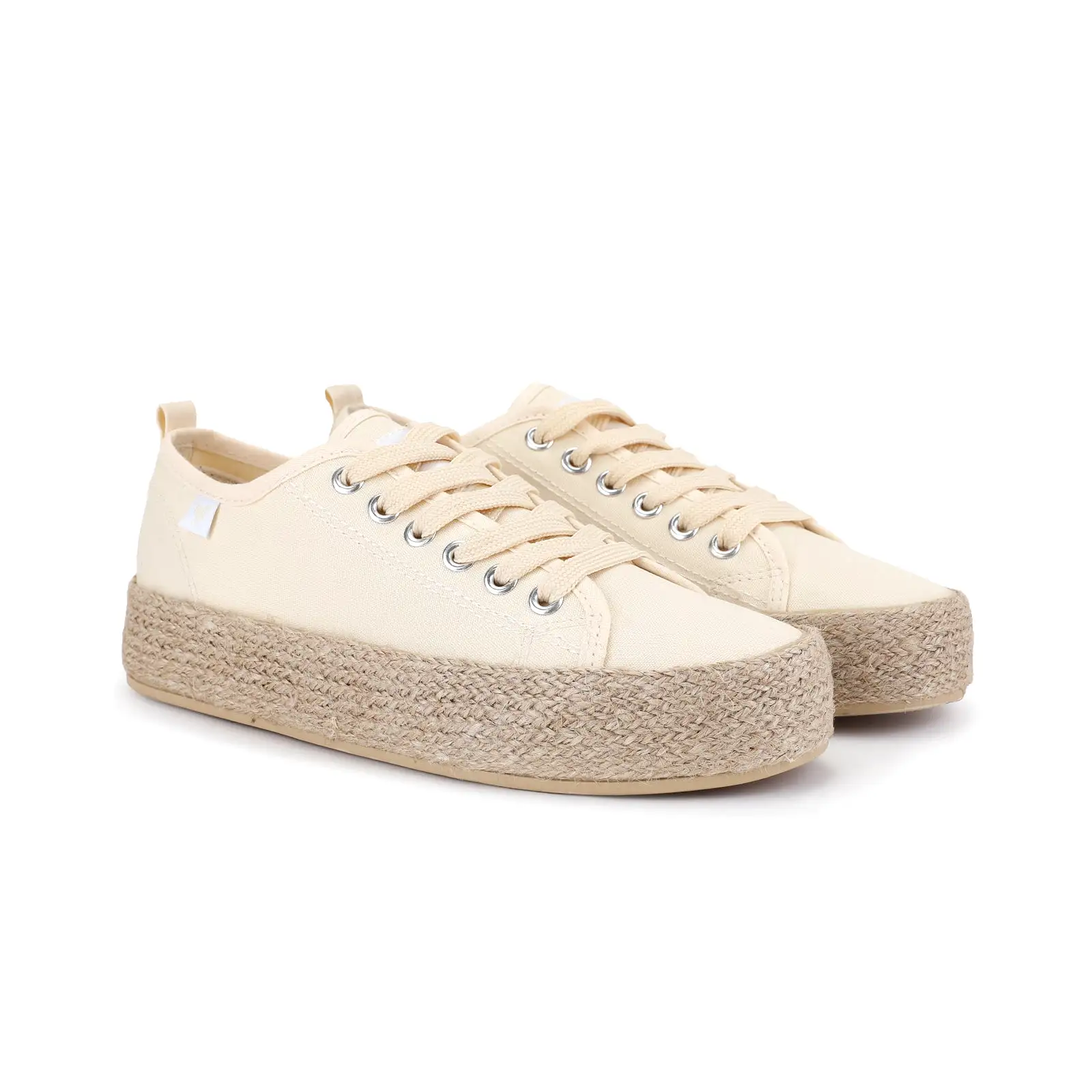 Cream white canvas lace-up espadrille sneakers