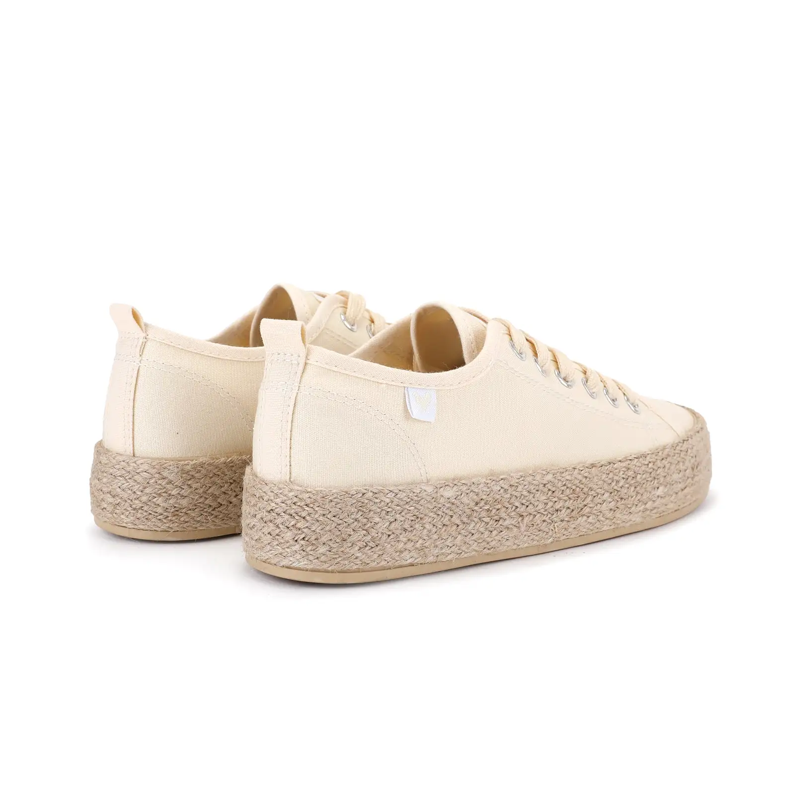 Cream white canvas lace-up espadrille sneakers