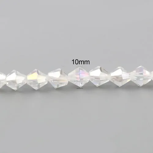 Crystal Glass Beads, Bicone, Top Drilled, Faceted, Transparent, AB, Rainbow, 10mm