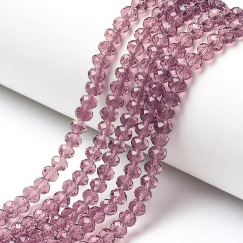 Crystal Glass Beads, Rondelle, Faceted, Pale Violet Red, 8mm