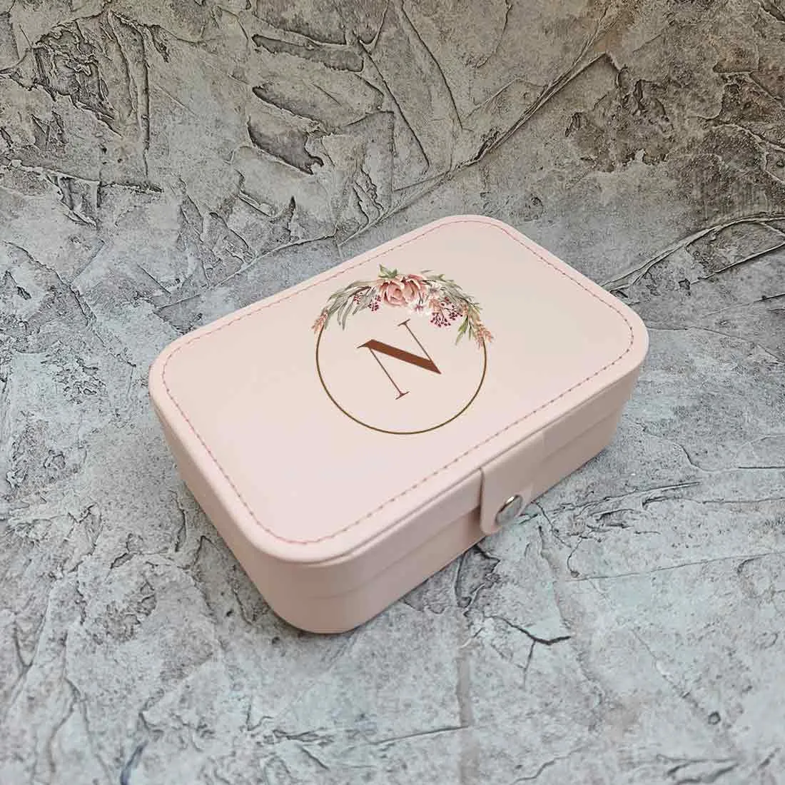 Customised Travel Jewellry Organiser Box for Earrings Pendant Rings - Floral Monogram