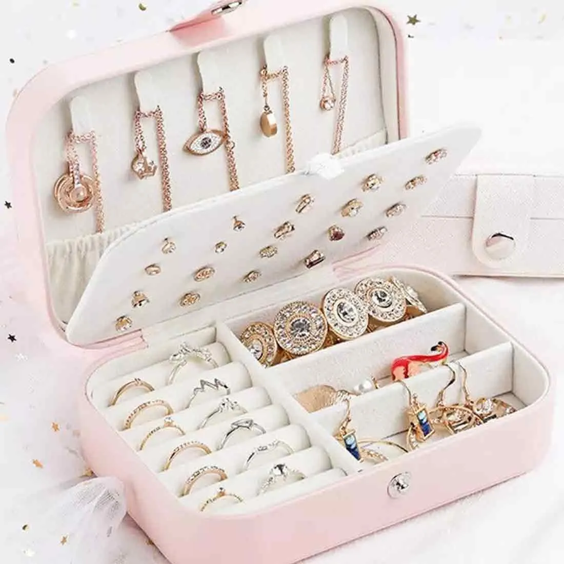 Customised Travel Jewellry Organiser Box for Earrings Pendant Rings - Floral Monogram