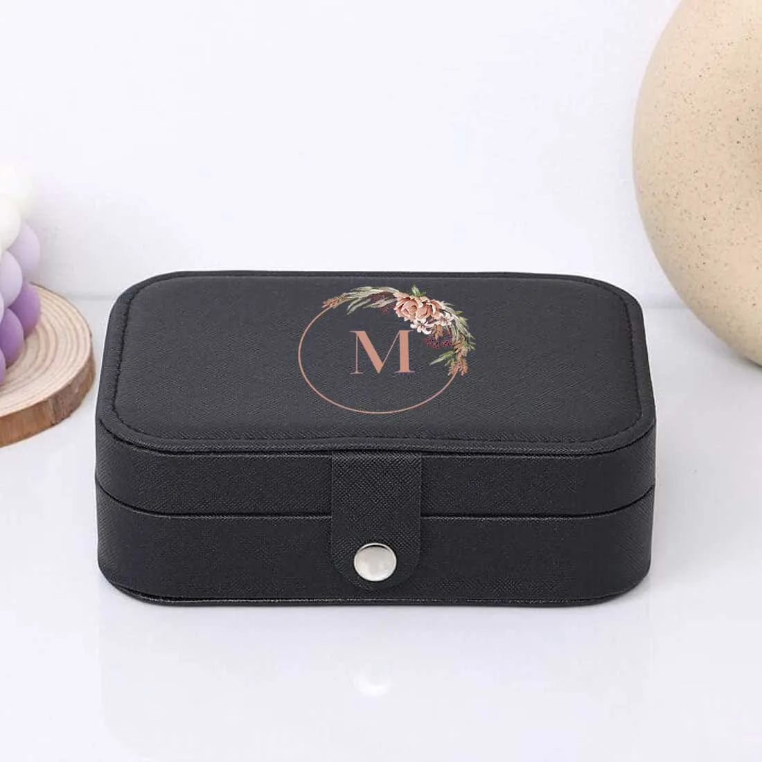 Customised Travel Jewellry Organiser Box for Earrings Pendant Rings - Floral Monogram