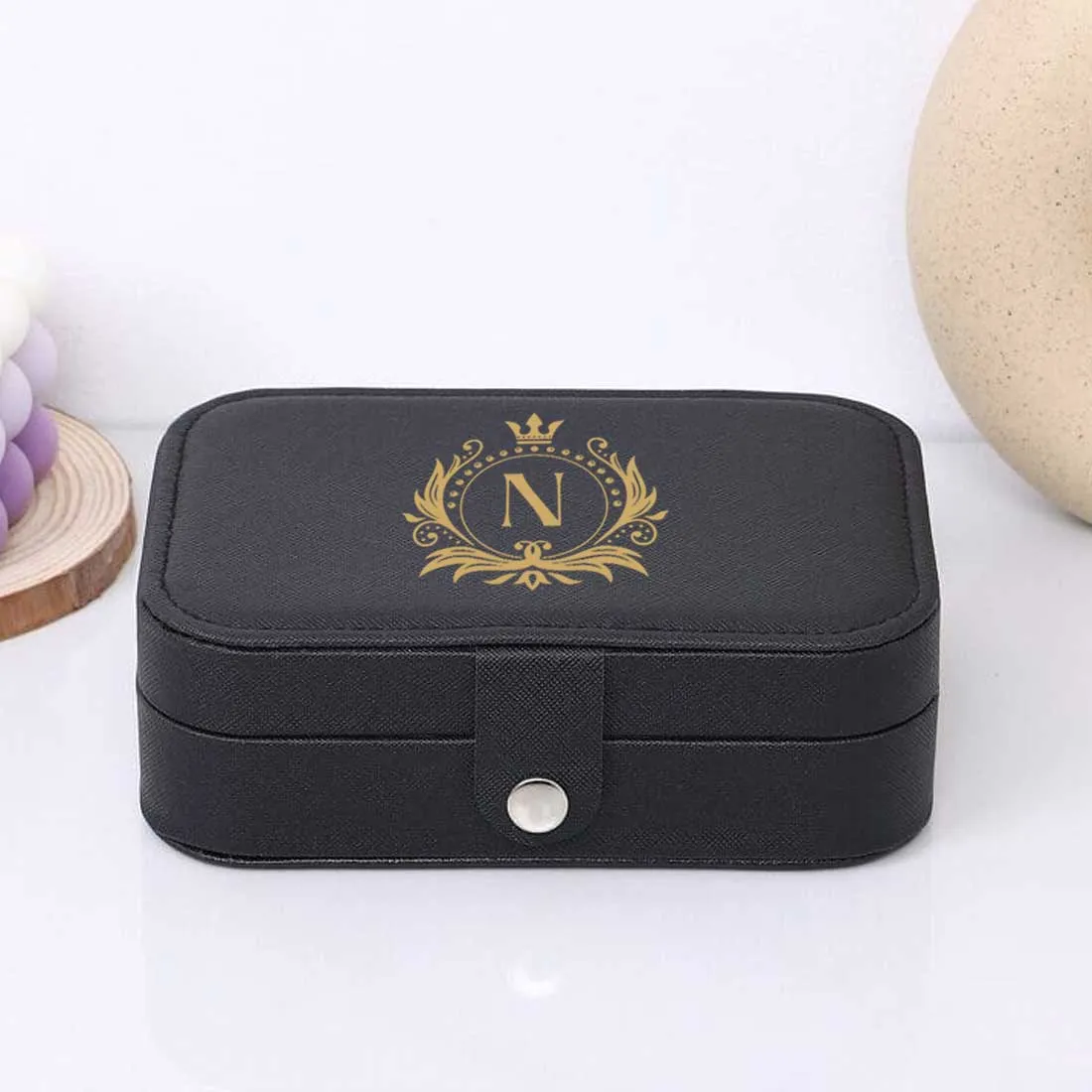 Customized Jewelry Box Organizer for Travel Storage Case for Rings Earrings and Pendants- Golden Monogram