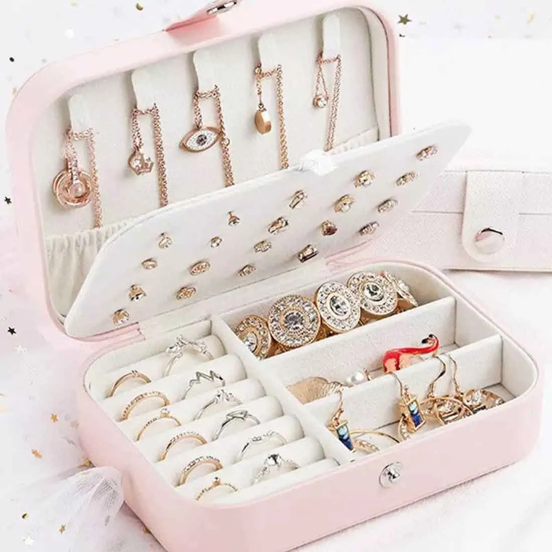 Customized Jewelry Box Organizer for Travel Storage Case for Rings Earrings and Pendants- Golden Monogram