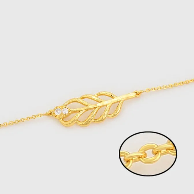 CZ Crystal Leaf Bracelet-24k Gold Plated