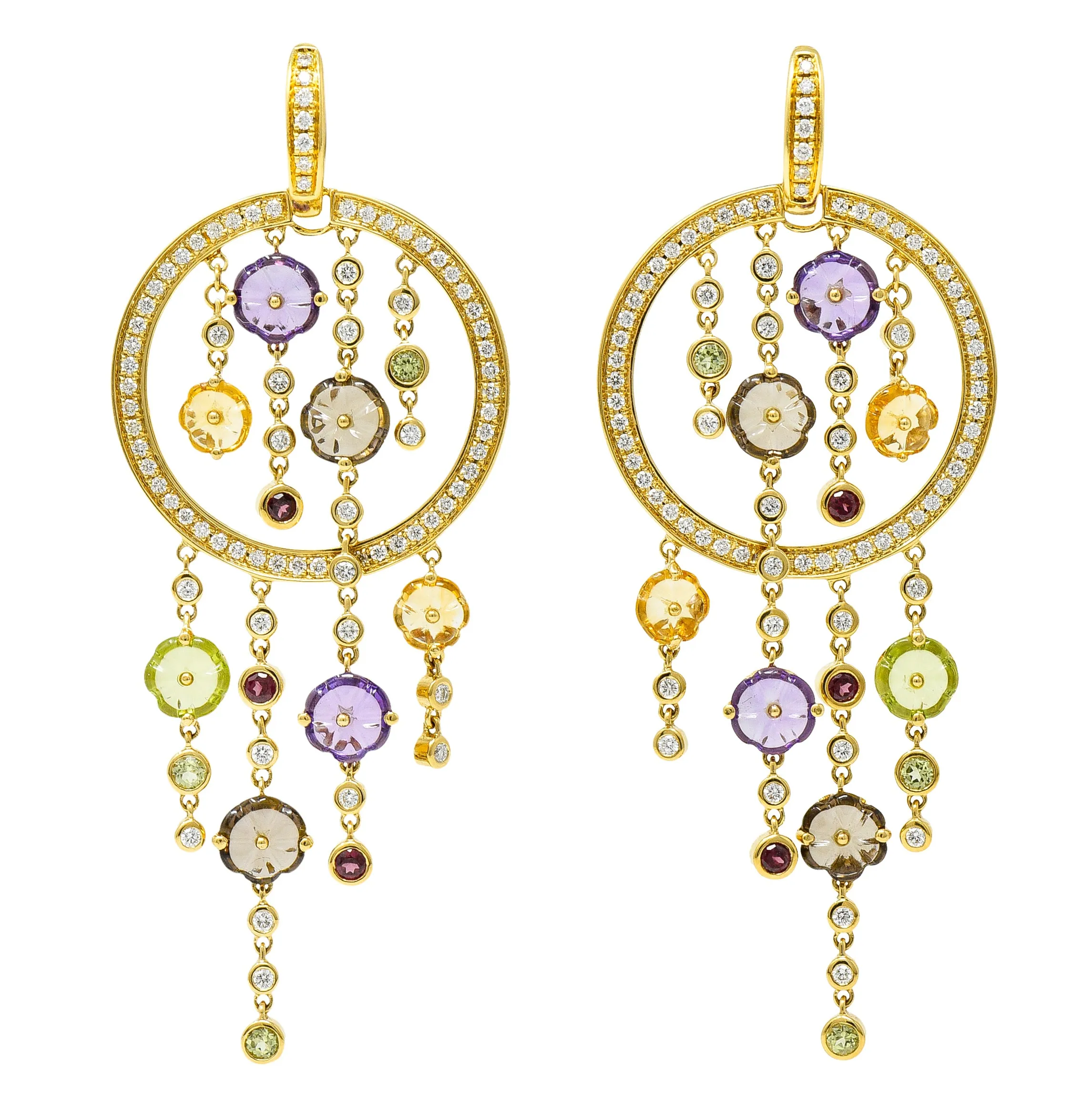 Di Modolo Italian 1.70 CTW Diamond 18 Karat Gold Tempia Floral Drop Earrings