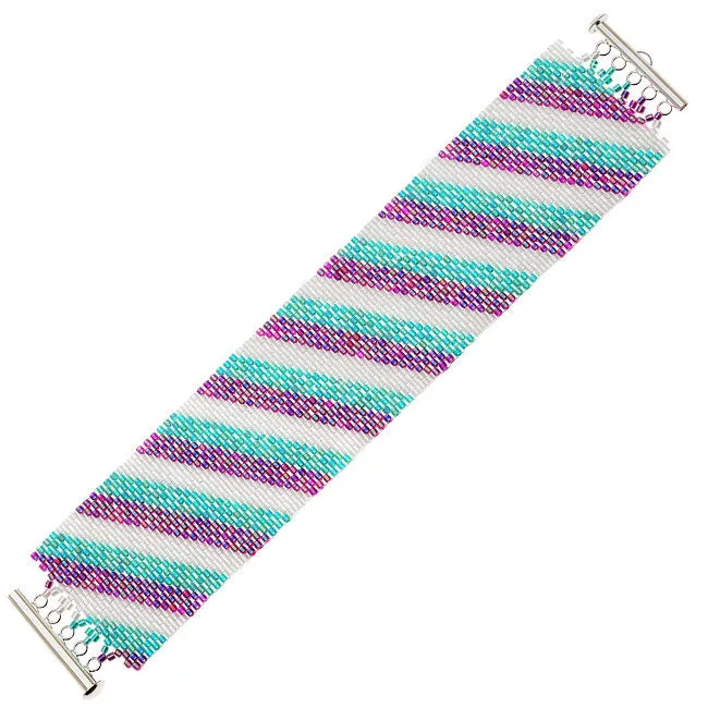 Diagonal Striped Peyote Bracelet, Prpl/Aq, Exclusive Beadaholique Jewelry Kit