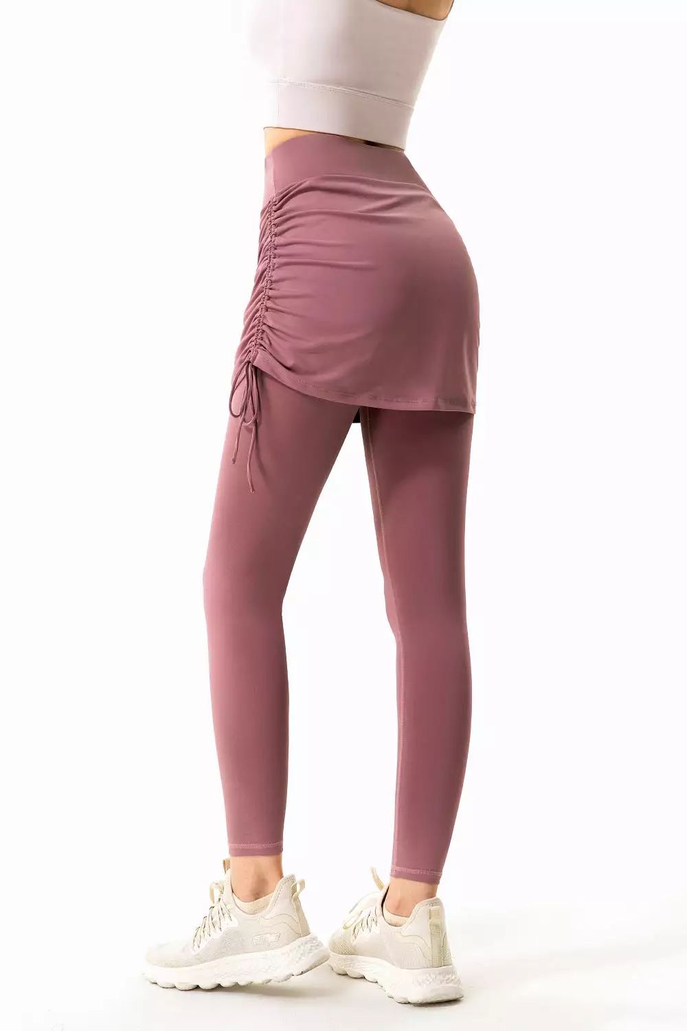 Drawstring Ruched Faux Layered Yoga Leggings