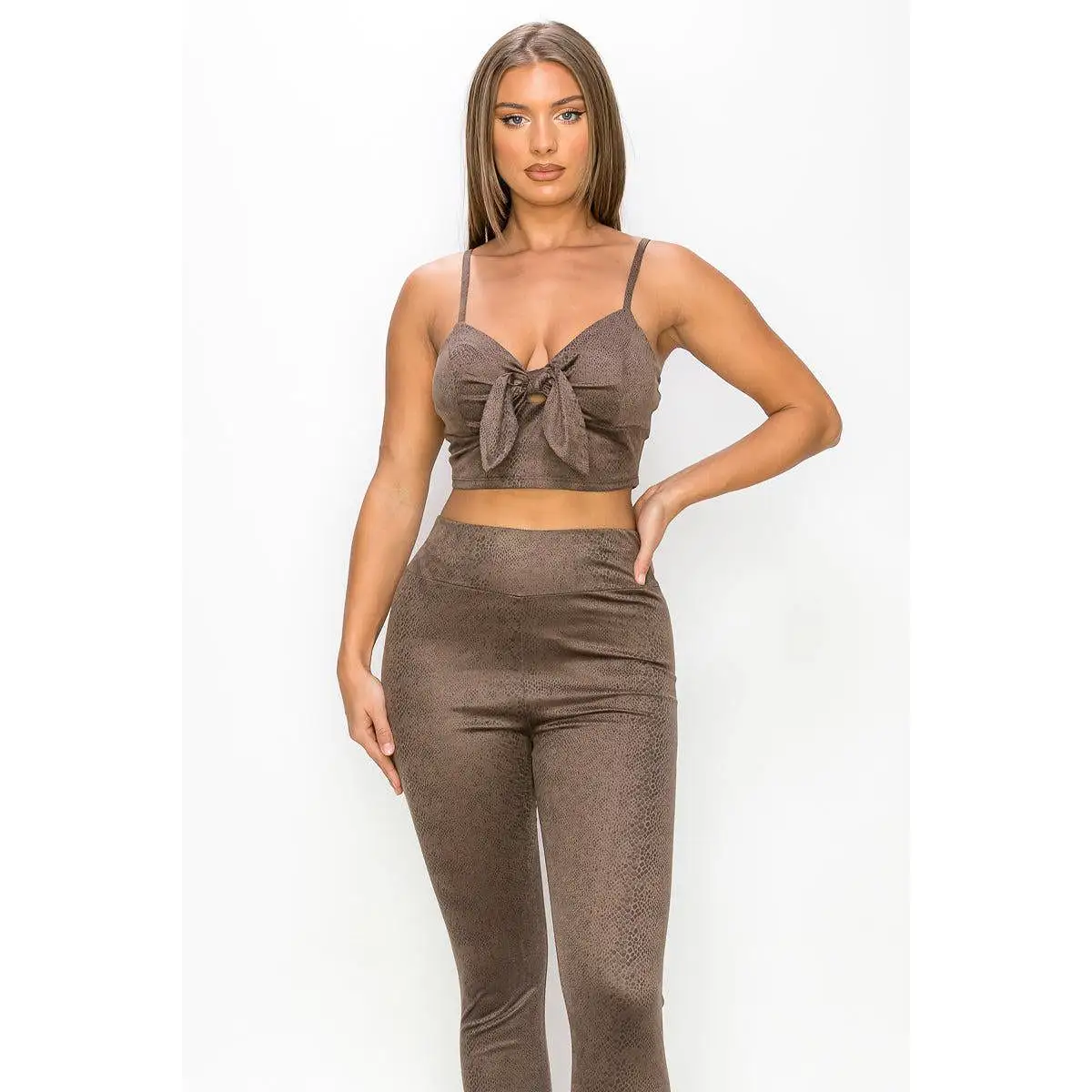 Embossed Snake Print Top And Leggings Set