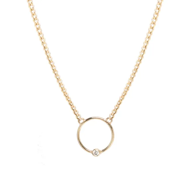 Extra Small Curb Chain Diamond Bezel Circle Necklace