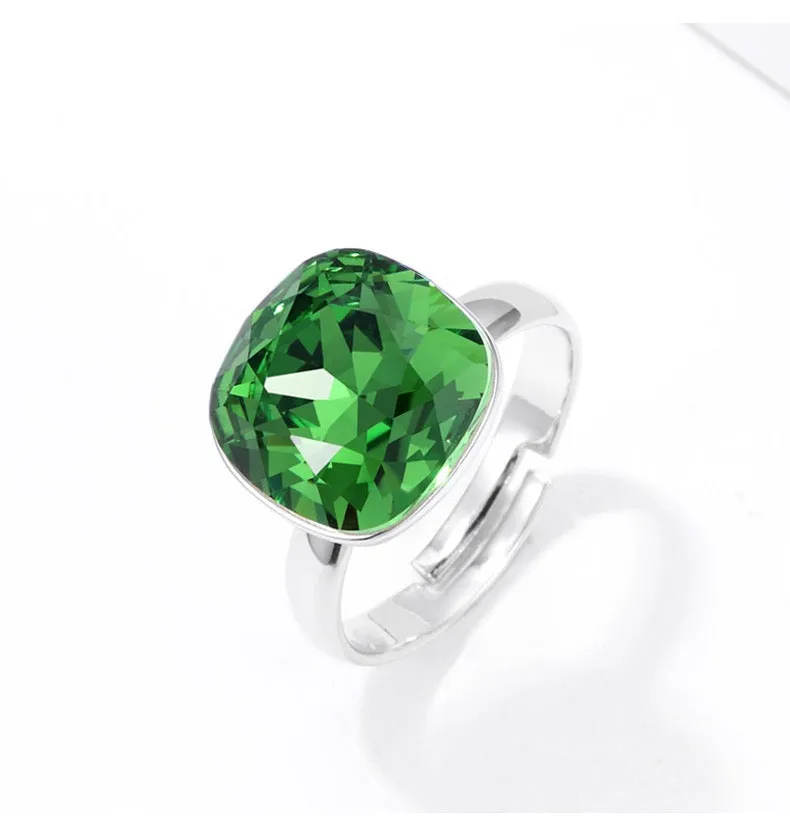 Free Size Platinum Plated Ring With Colorful Squared Swarovski Crystal