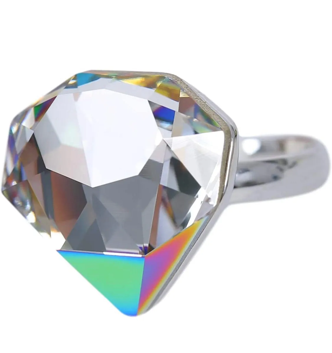 Free size Swarovski ring unique diamond shaped crystal