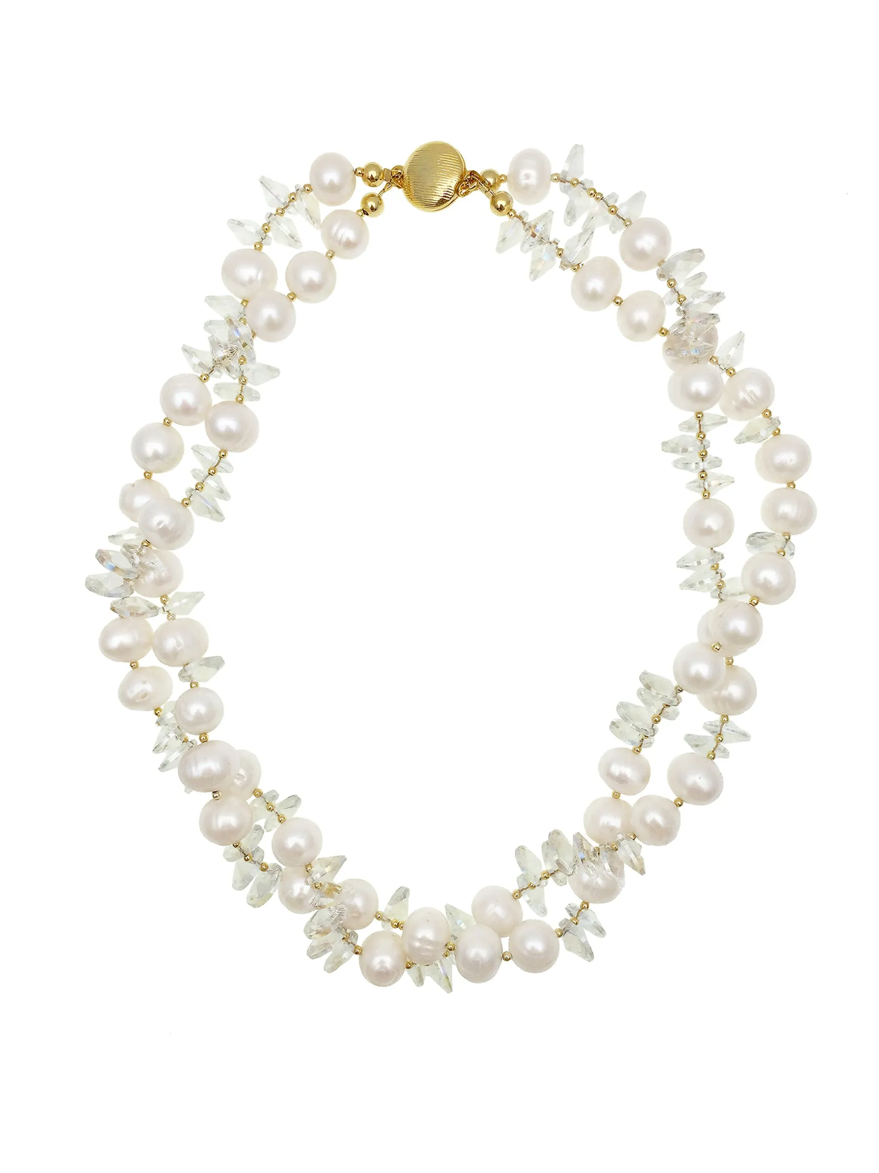 Freshwater Pearl & Crystal Double Strands Necklace AN070