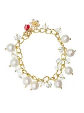 Freshwater Pearls & Crystal and Snowflake Charm Bracelet AB024