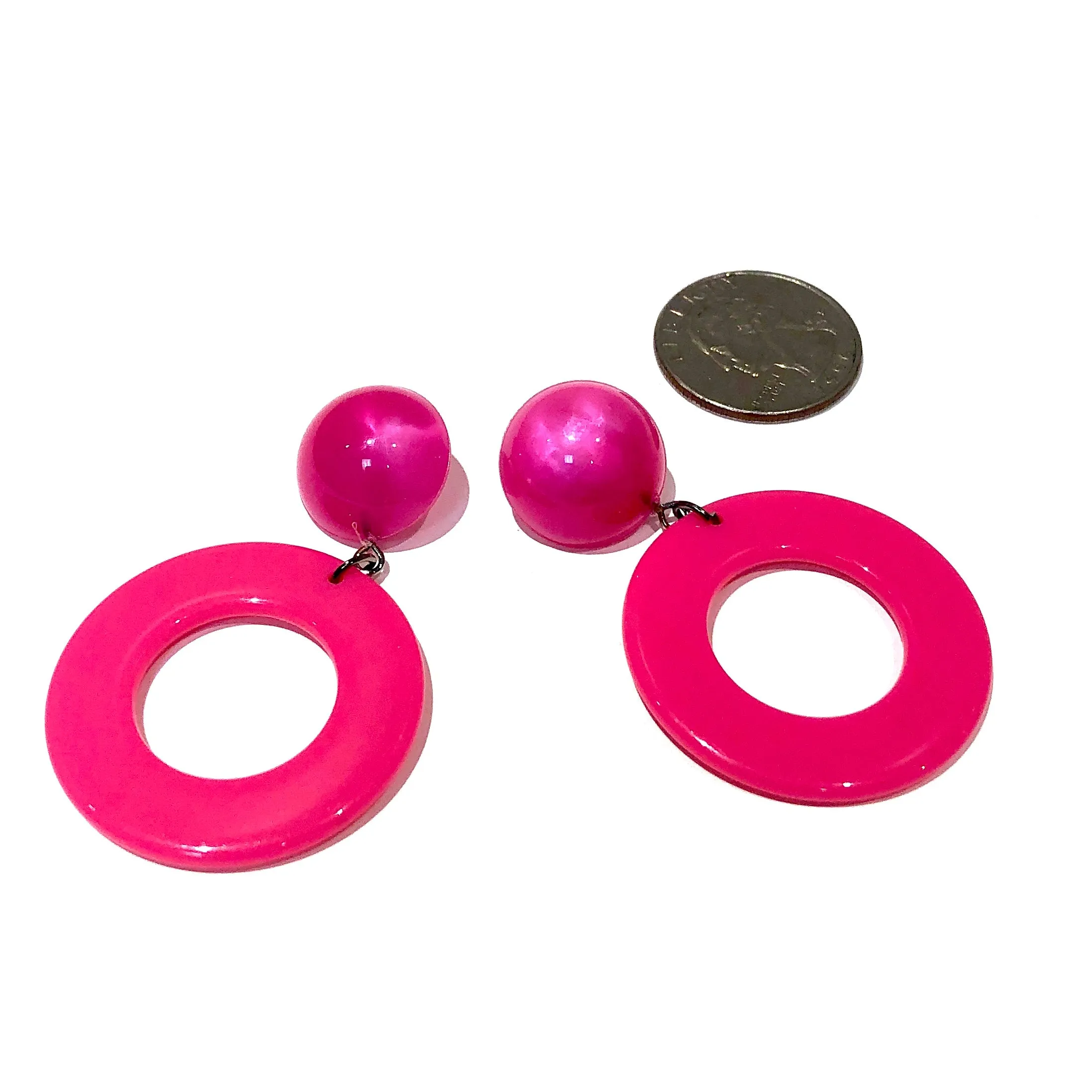 Fuchsia Candy Donut Drop Earrings