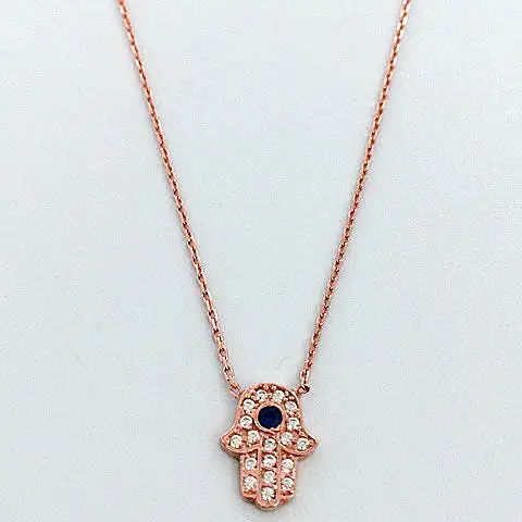 Gammie Sterling Silver Rose Gold Plated Hamsa Hand Fine Link Chain Necklace