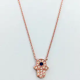 Gammie Sterling Silver Rose Gold Plated Hamsa Hand Fine Link Chain Necklace