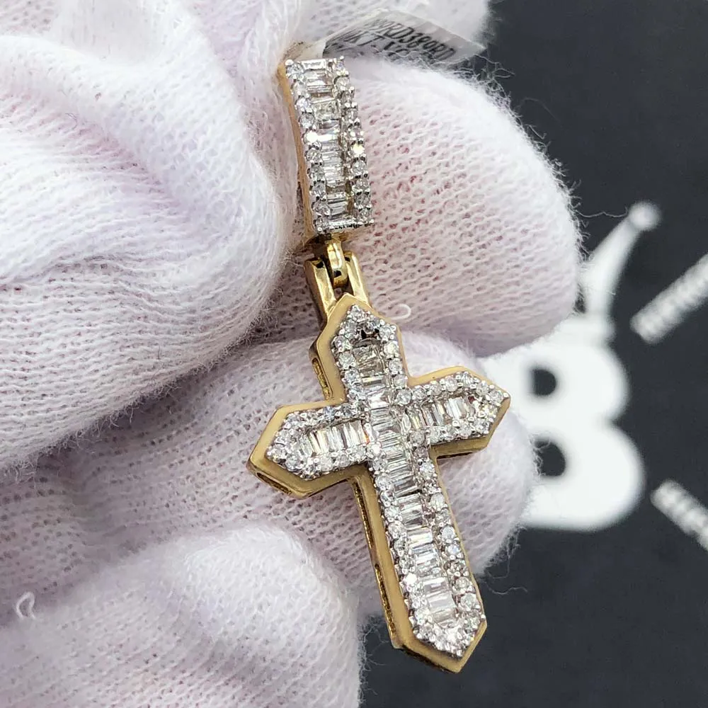 Glow in Dark Taper Cross Baguette Diamond Pendant .52cttw 10K Yellow Gold