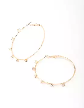 Gold Diamante Station Hoop Earrings