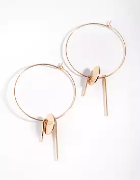 Gold Disc Stick Hoop Earrings