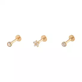 Gold Flower Stud Flat Back Earring Pack