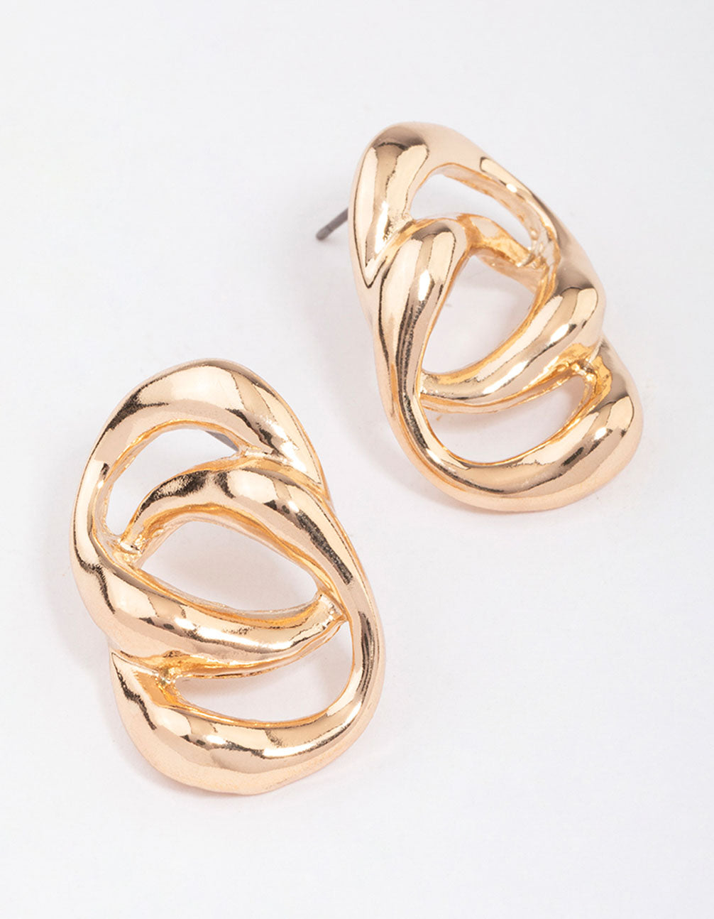 Gold Large Double Link Stud Earrings