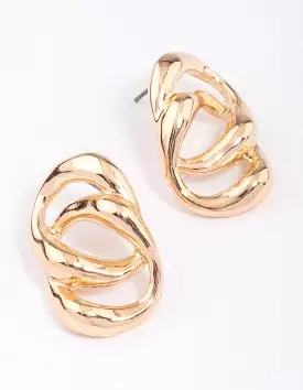 Gold Large Double Link Stud Earrings