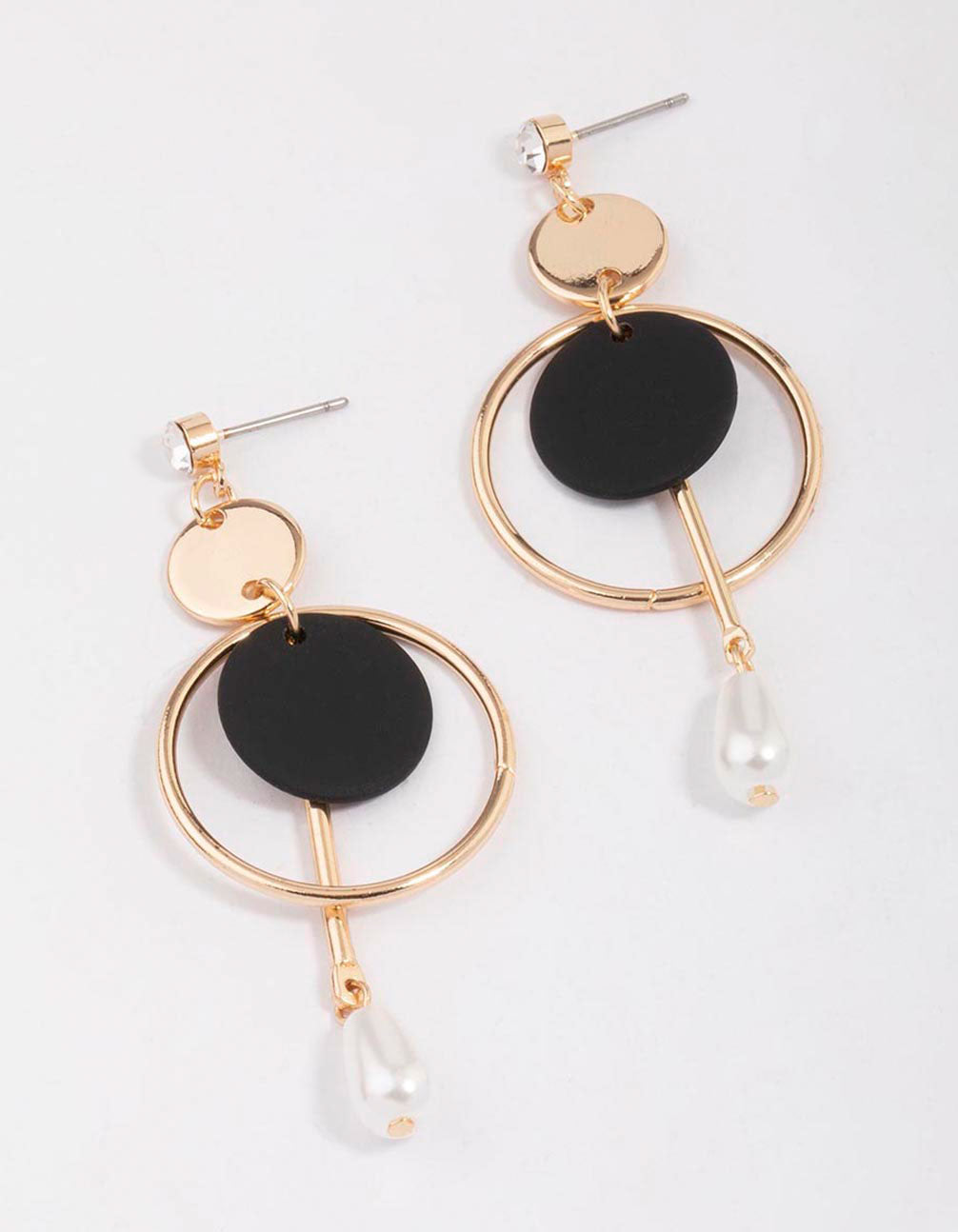 Gold Multi Disc Pearl Drop Earrings