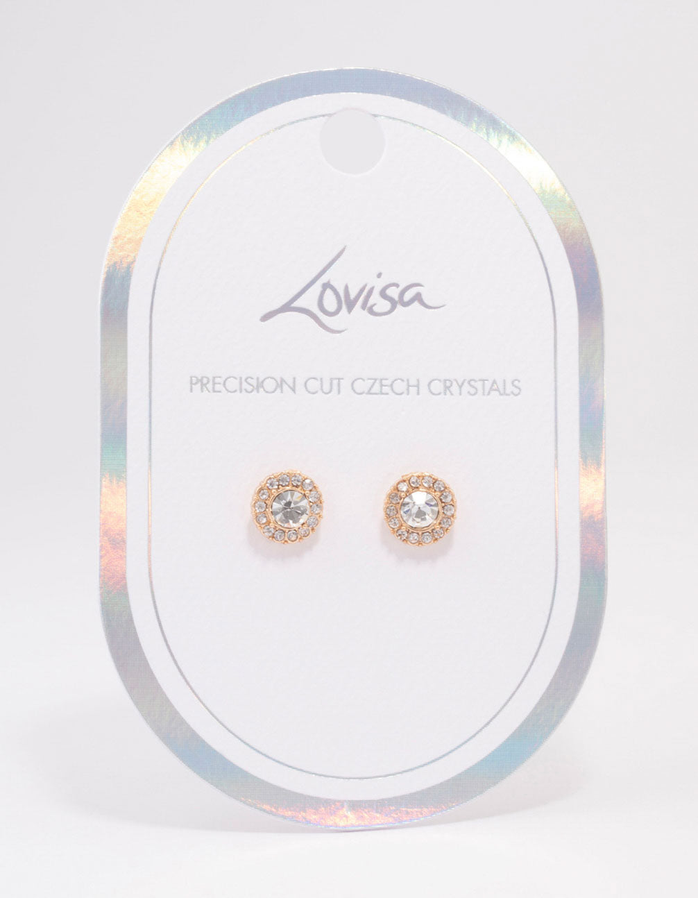 Gold Pear Crystal Halo Stud Earrings