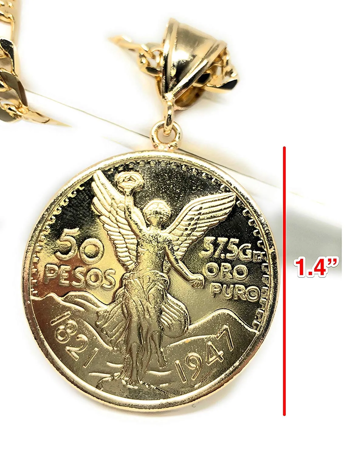 Gold Plated Mexican Coin Centenario Mexicano Moneda 50 Pesos Pendant Chain 26