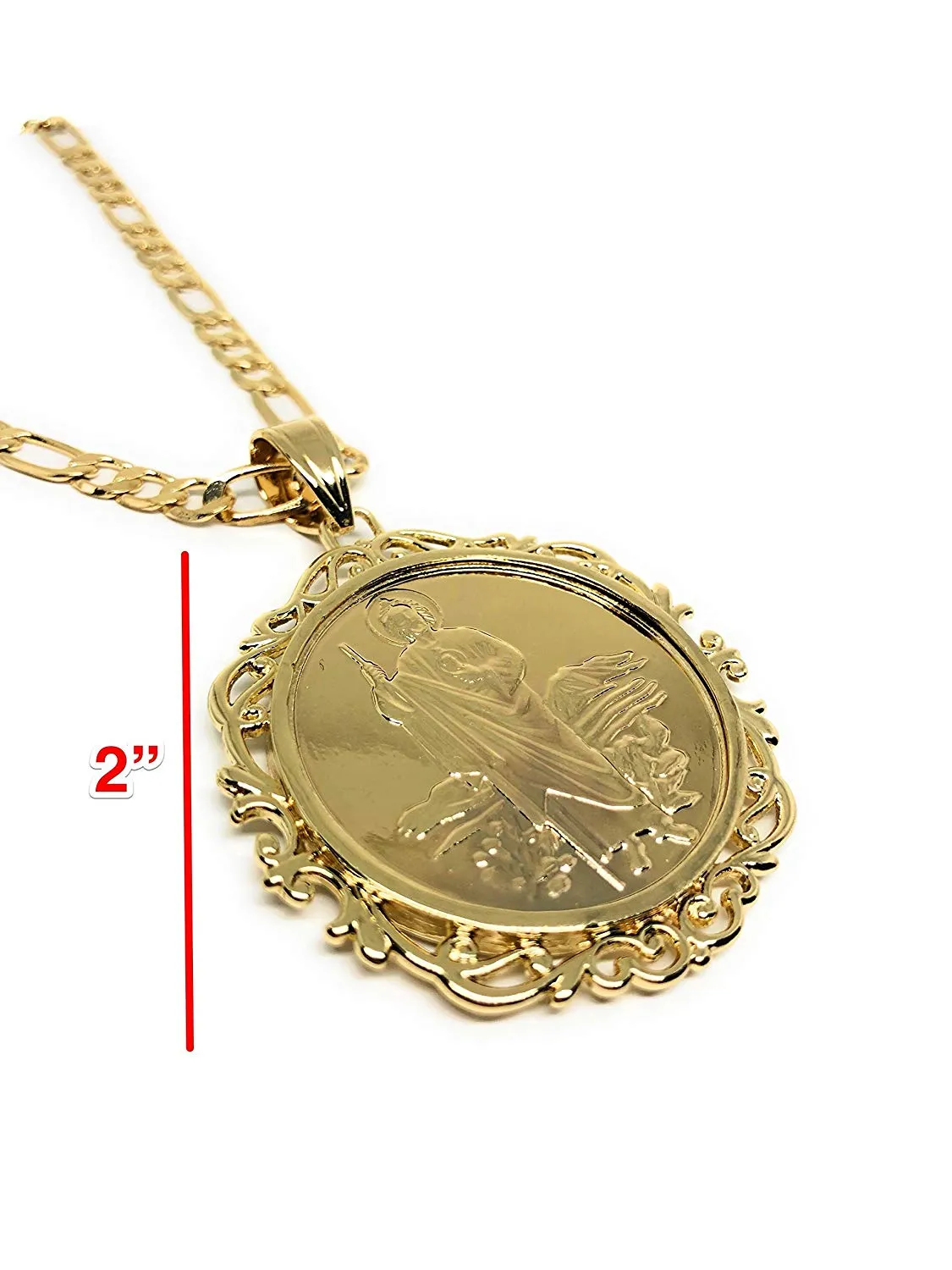 Gold Plated Saint Jude Pendant Necklace Figaro 26 San Judas Tadeo Virgen Centenario Medalla Oro Laminado