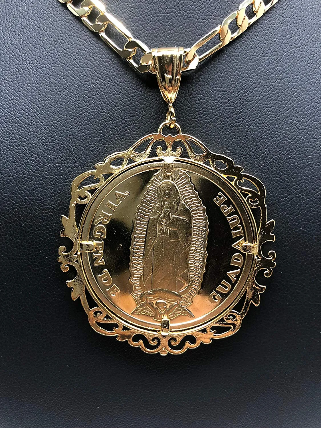 Gold Plated Saint Jude Pendant Necklace Figaro 26 San Judas Tadeo Virgen Centenario Medalla Oro Laminado