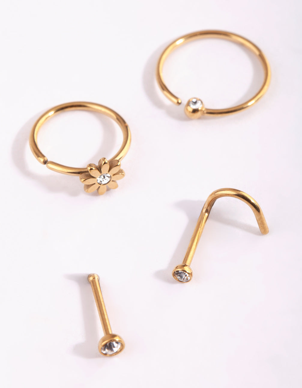 Gold Plated Surgical Steel Flower & Diamante Nose Stud 6-Pack