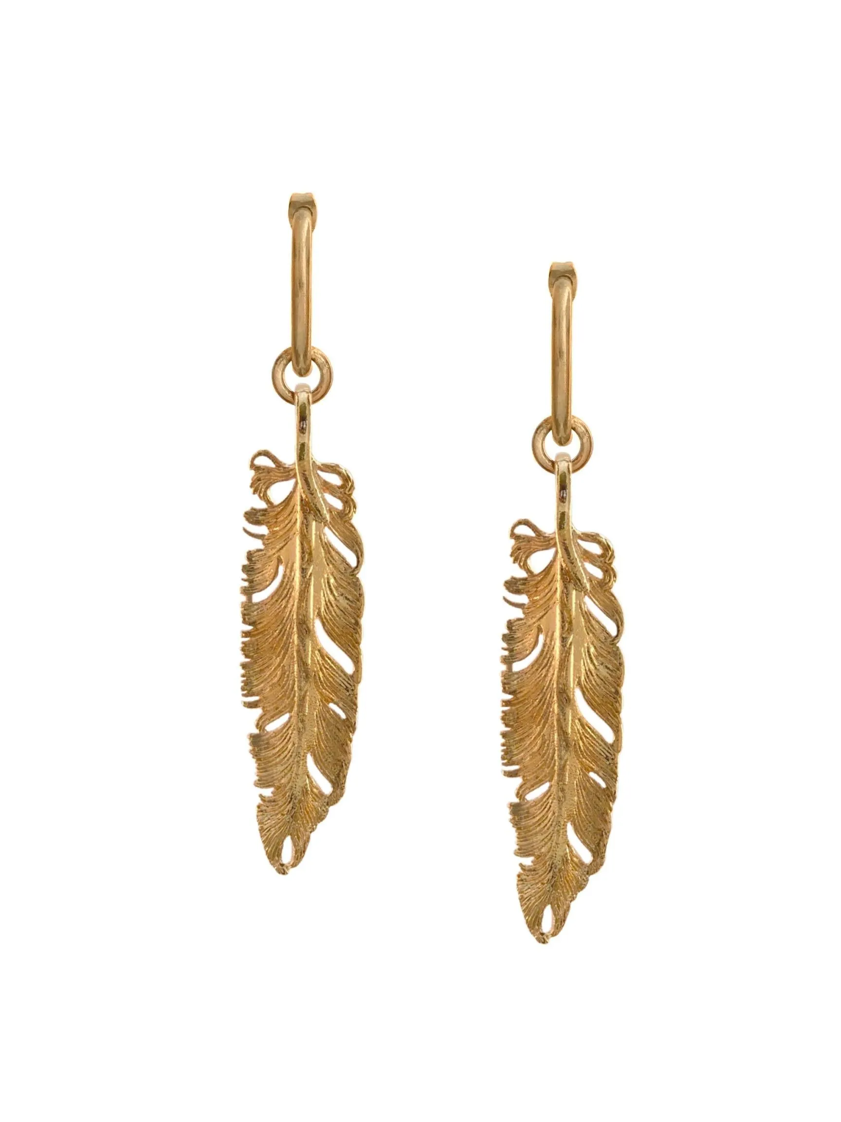 Gold Plume Dangle Post Earrings