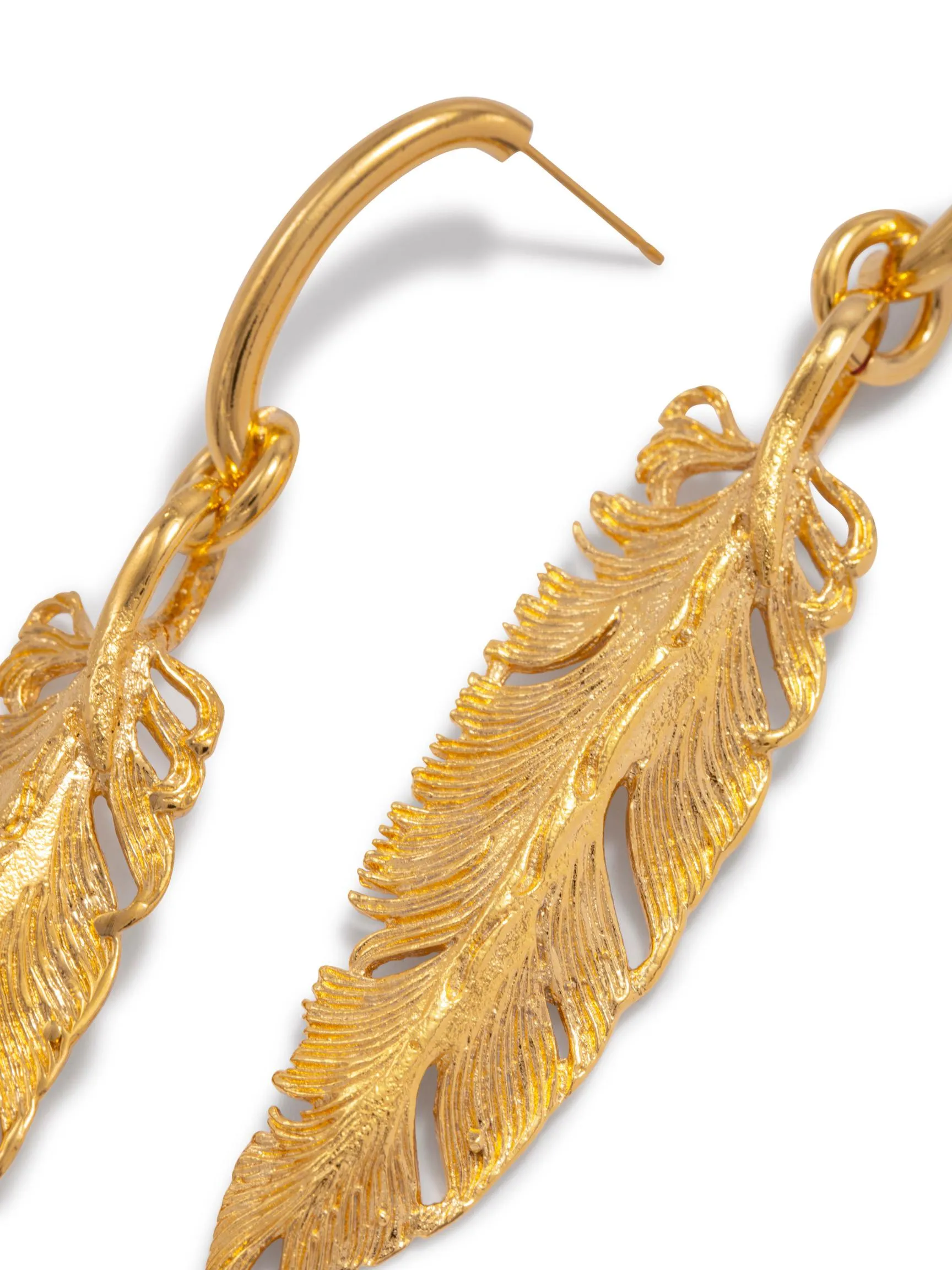 Gold Plume Dangle Post Earrings