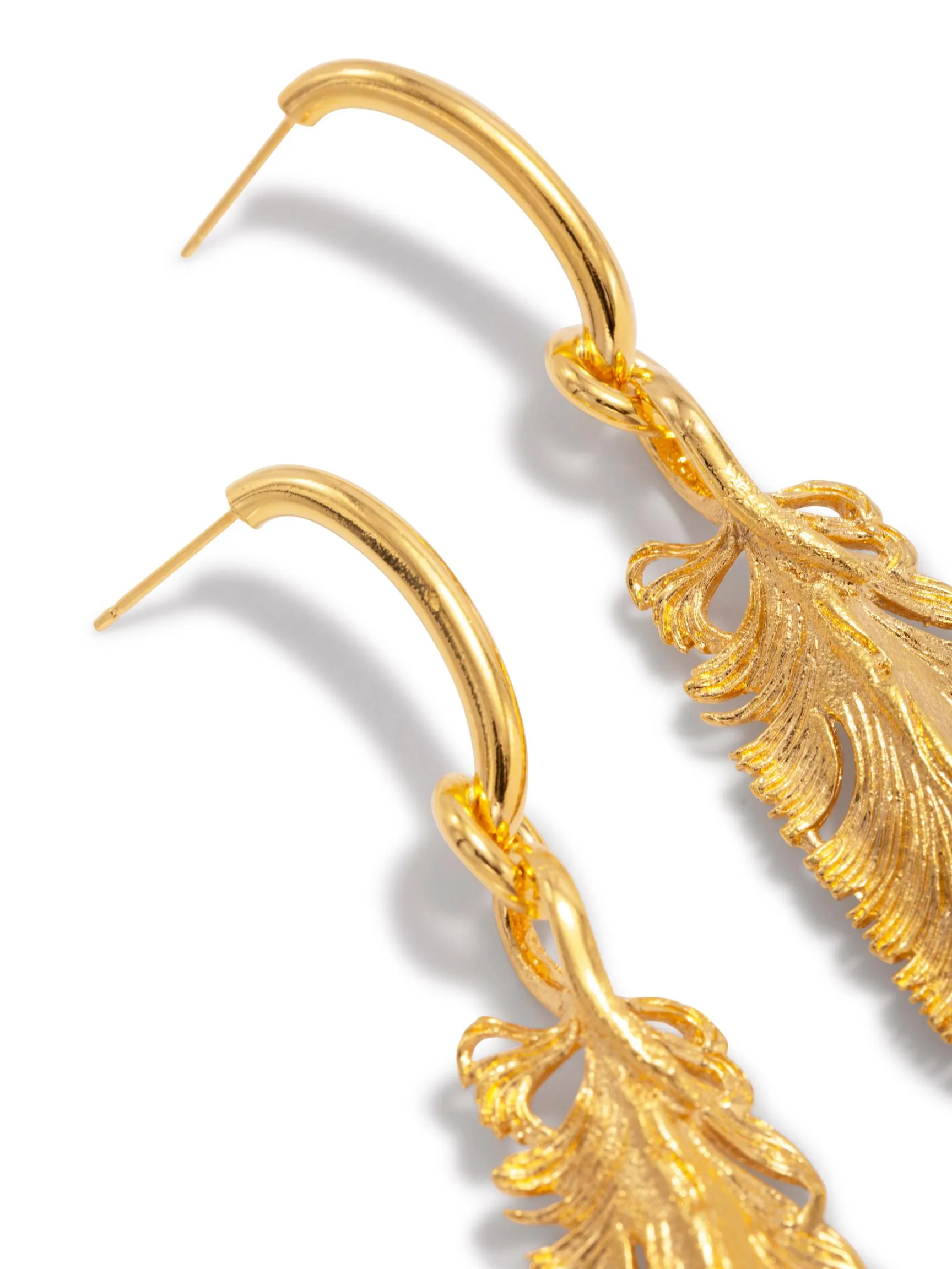 Gold Plume Dangle Post Earrings