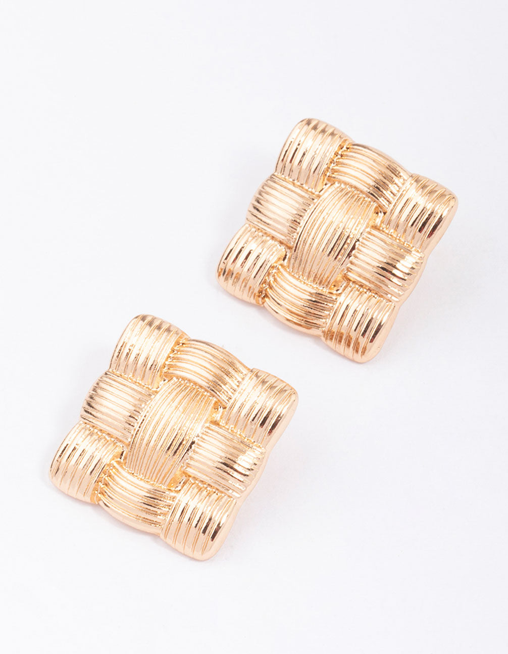 Gold Quilted Square Stud Earrings