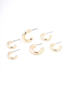 Gold Simple Chunky Huggie Hoop Earrings