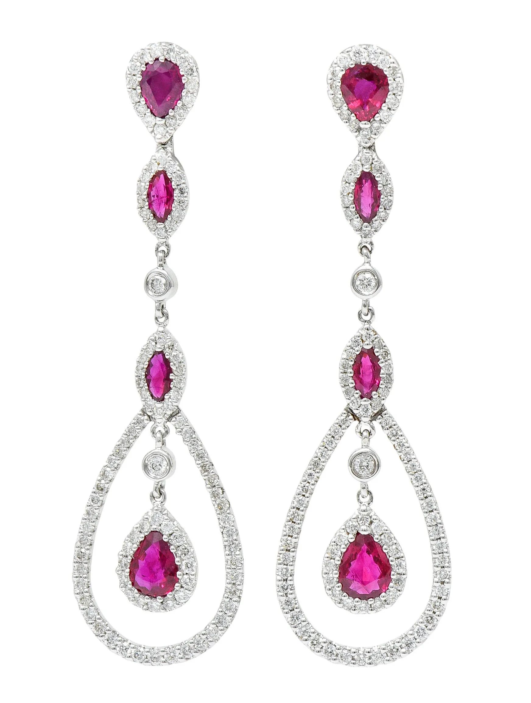 Gregg Ruth 2.85 CTW Ruby Diamond 18 Karat White Gold Drop Earrings