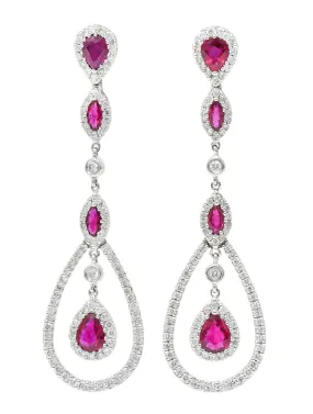 Gregg Ruth 2.85 CTW Ruby Diamond 18 Karat White Gold Drop Earrings