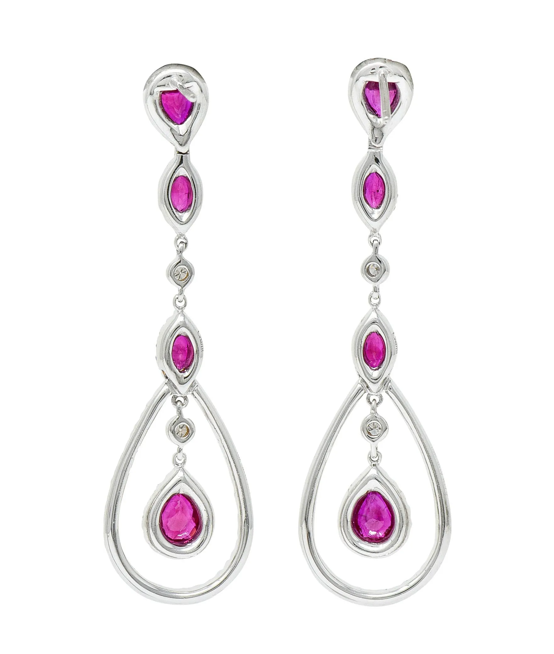 Gregg Ruth 2.85 CTW Ruby Diamond 18 Karat White Gold Drop Earrings