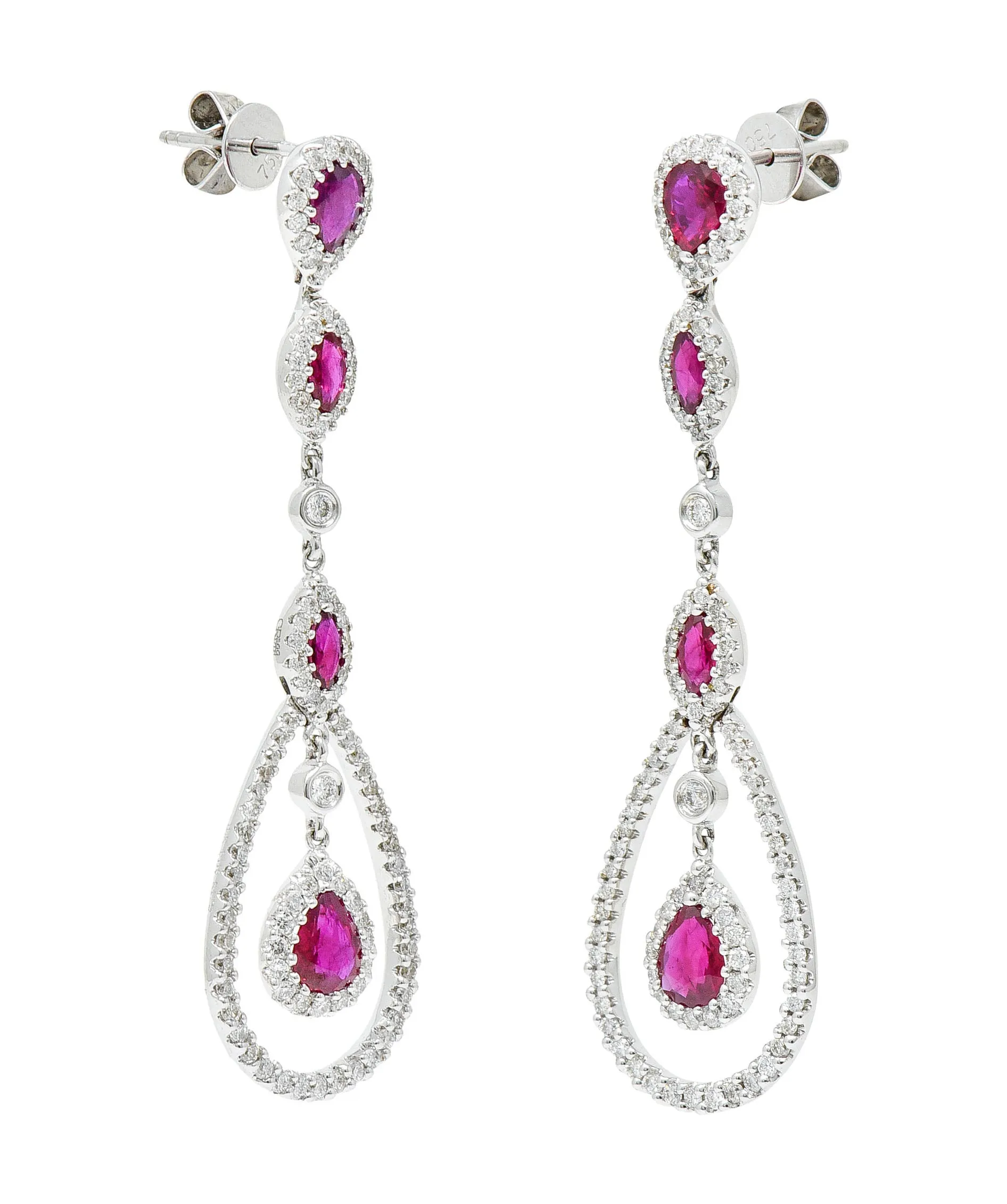 Gregg Ruth 2.85 CTW Ruby Diamond 18 Karat White Gold Drop Earrings