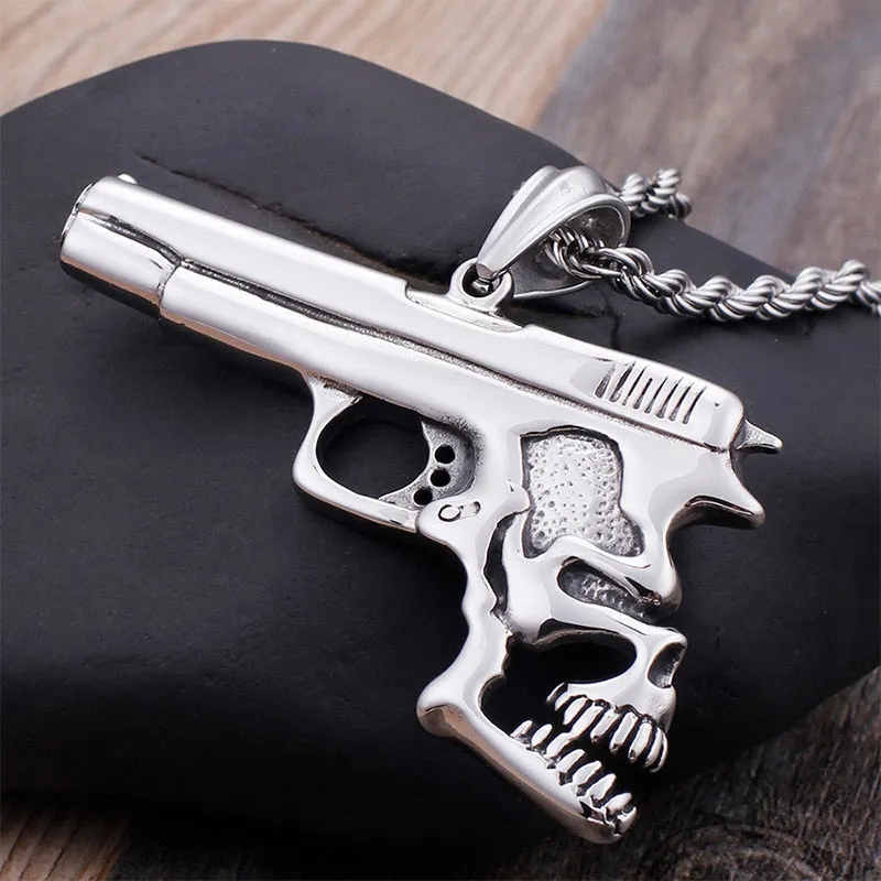 Hip Hop Pistol Skull Pendant Necklace