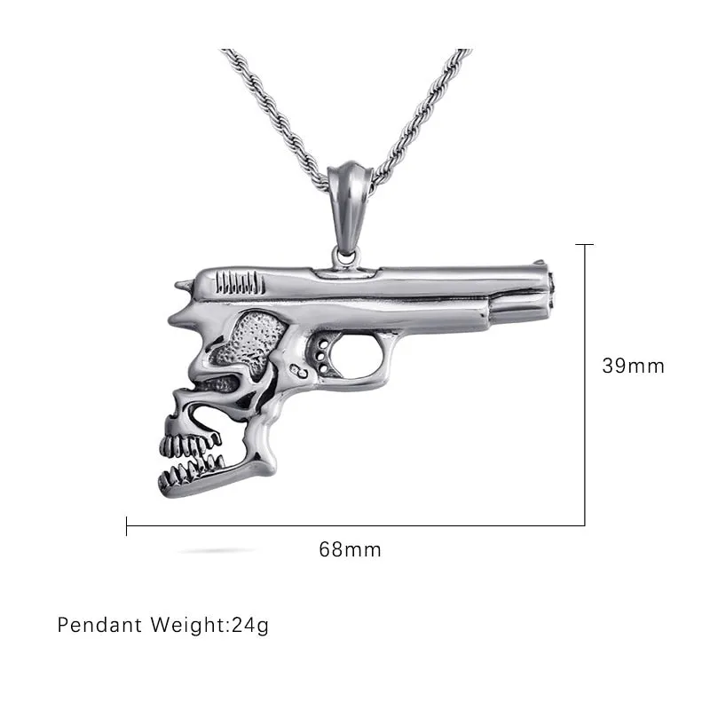 Hip Hop Pistol Skull Pendant Necklace