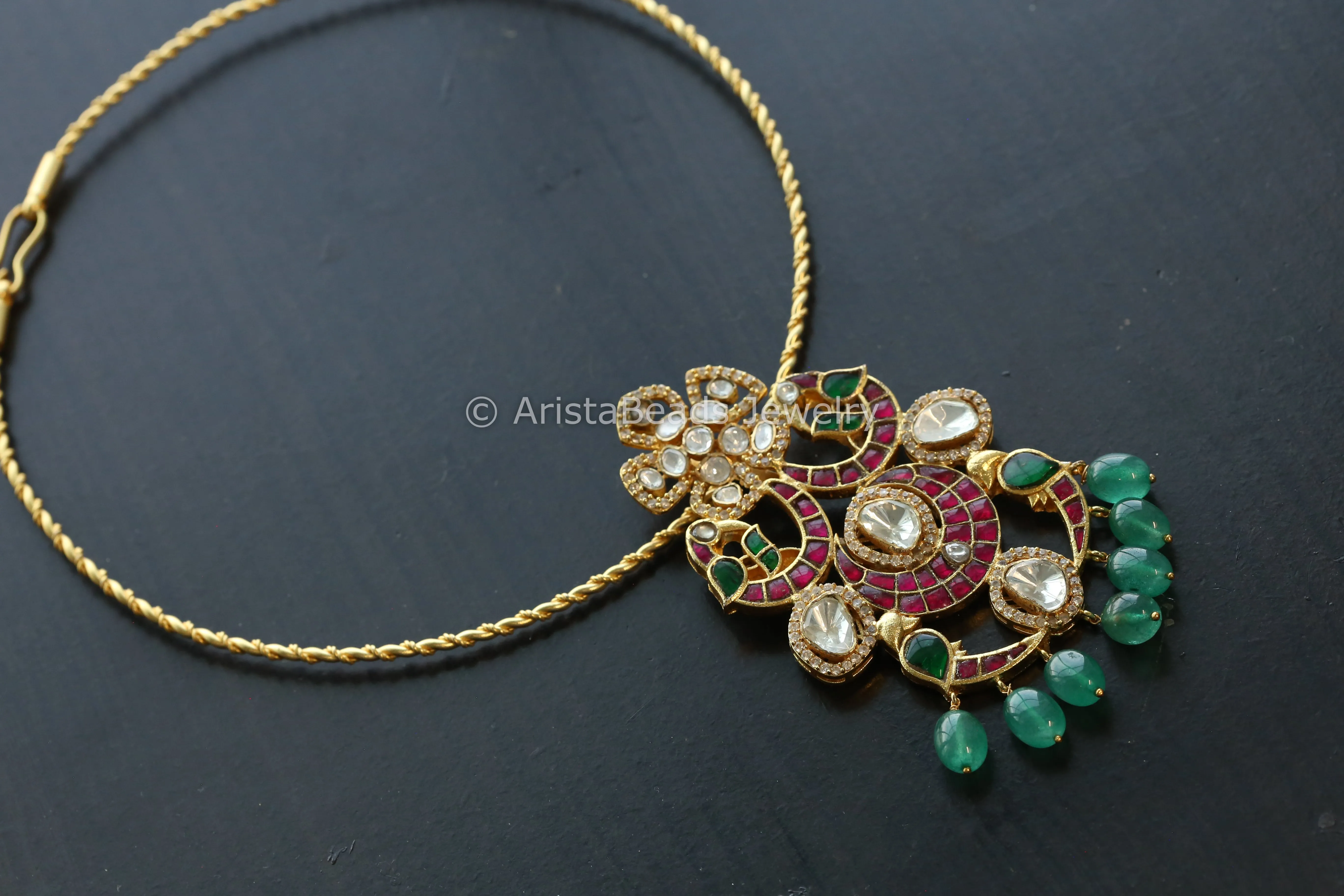 Jadau Kundan & Moissanites Fusion Pendant Hasli Necklace