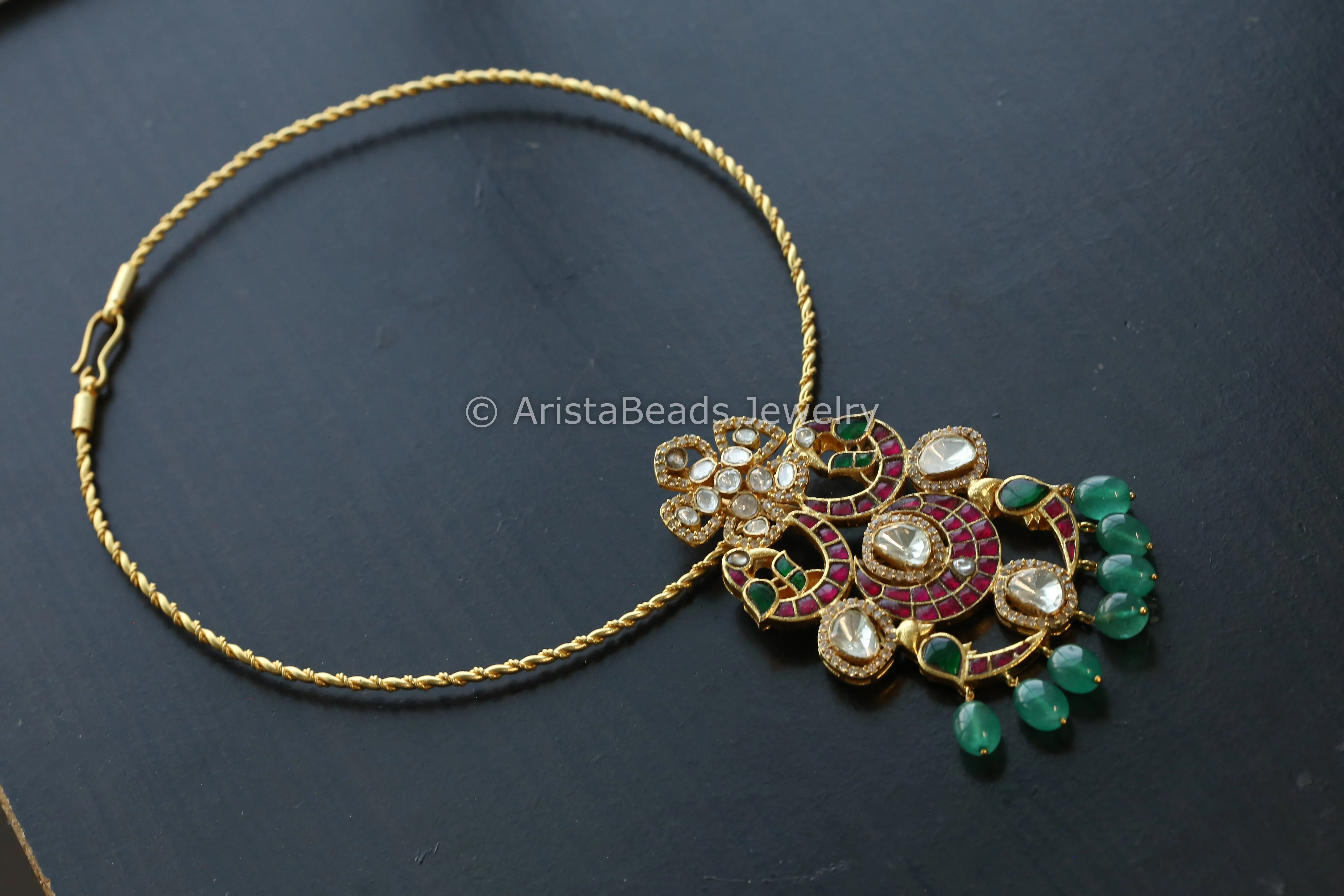 Jadau Kundan & Moissanites Fusion Pendant Hasli Necklace