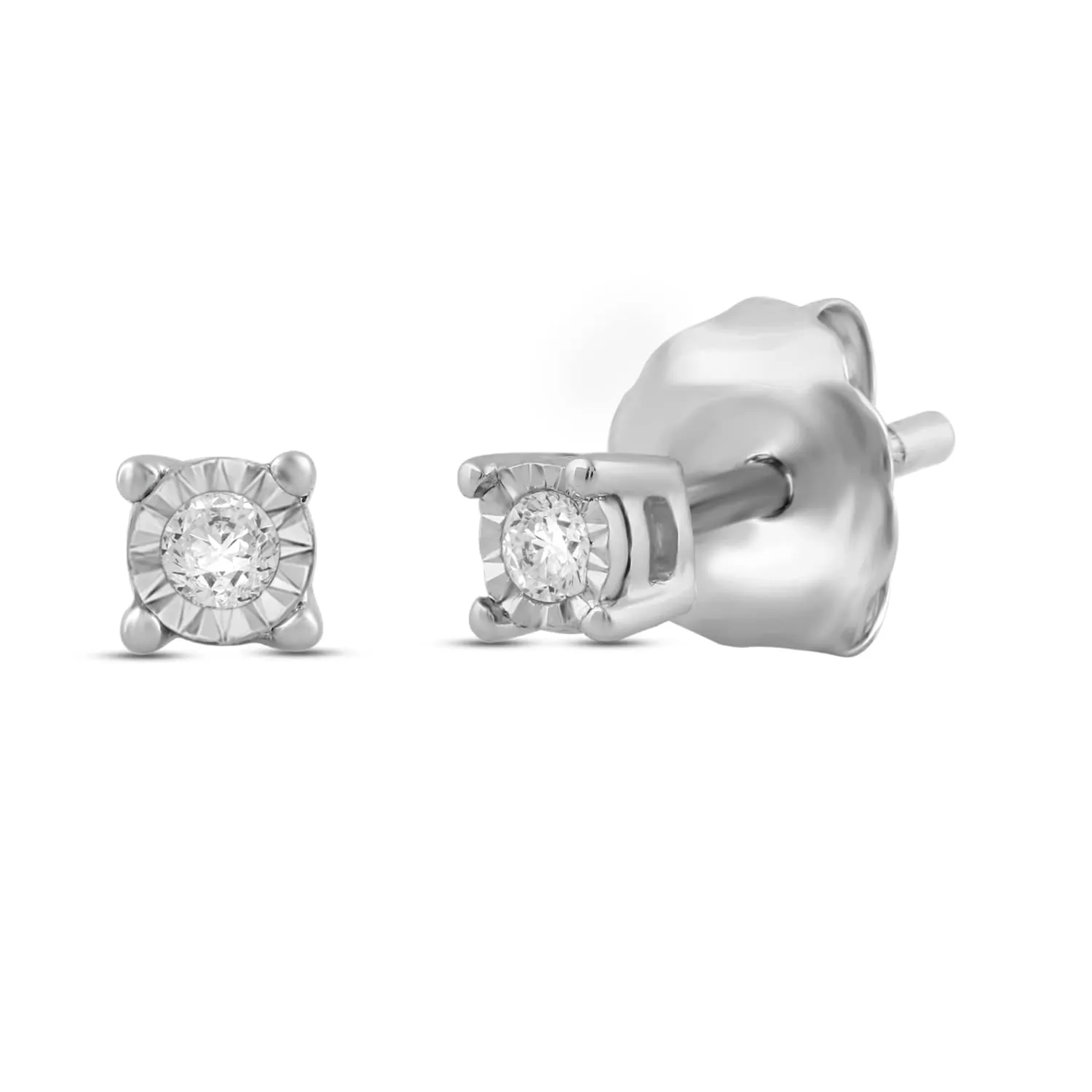 Jewelili 10K White Gold with Natural White Round Shape Diamonds Stud Earrings