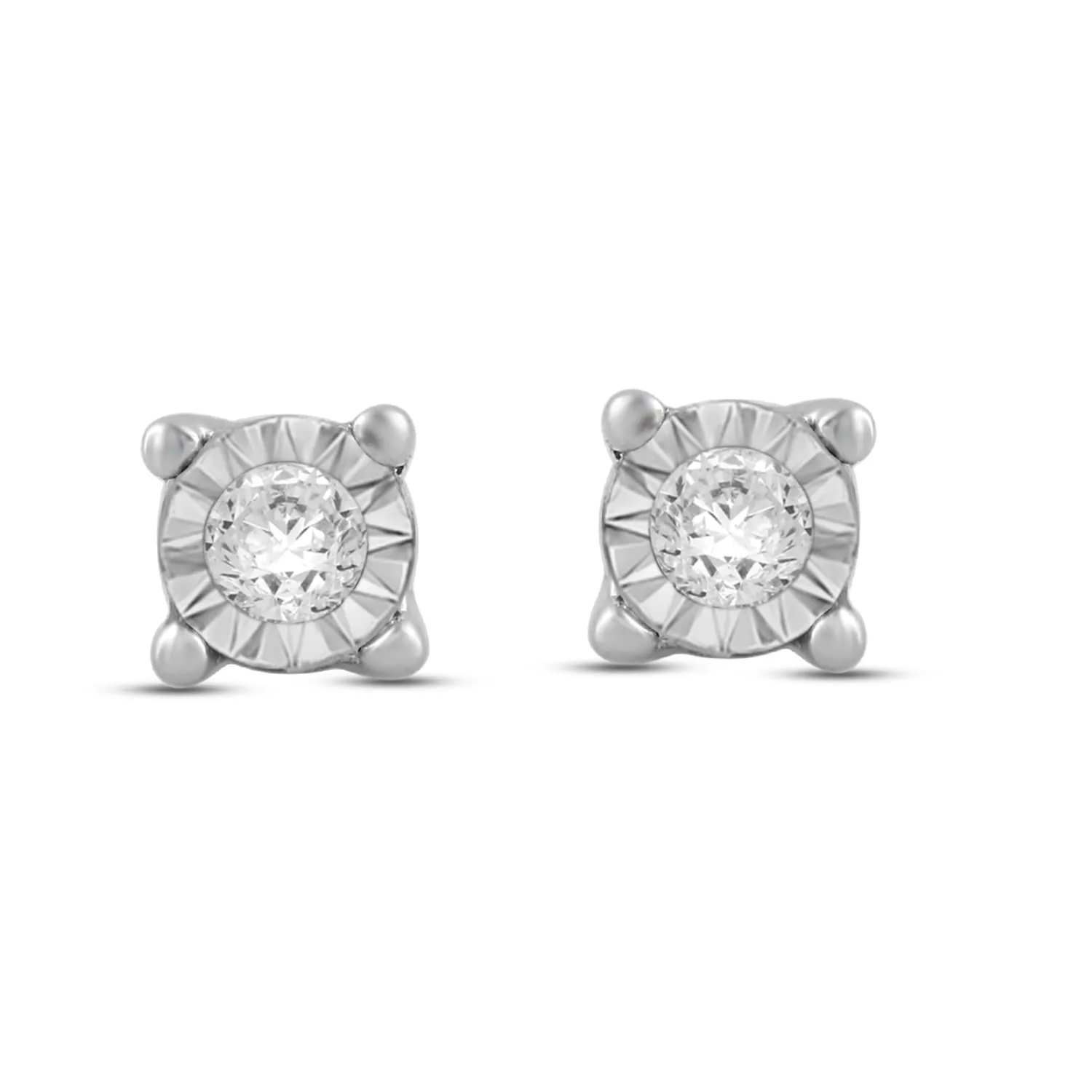 Jewelili 10K White Gold with Natural White Round Shape Diamonds Stud Earrings